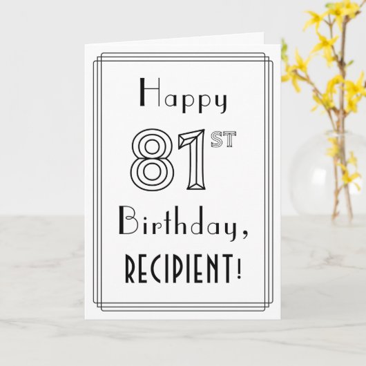 Fijne 81ste verjaardag, Art Deco Style met aangepa Kaart (Gele Bloem)