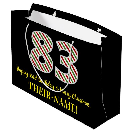 Fijne 83e verjaardag & prettige kerst, aangepaste groot cadeauzakje (Achterkant Gekanteld)