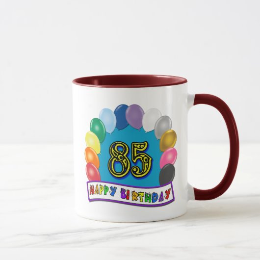 Fijne 85ste verjaardag met ballonnen mok (Rechts)
