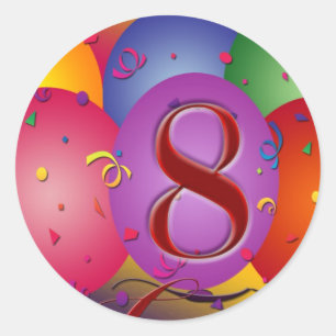 Fijne 8de Birthday ballonnen! Ronde Sticker