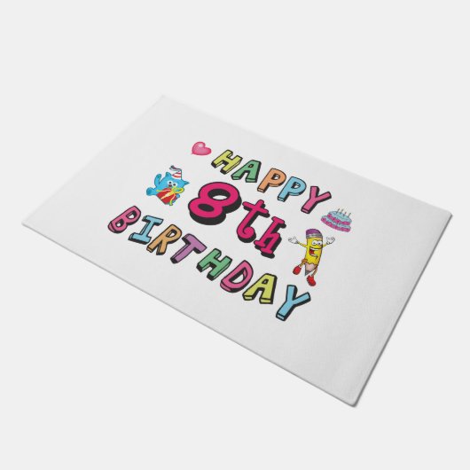 Fijne 8de verjaardag. 8 jaar per dag. deurmat (Schuin)