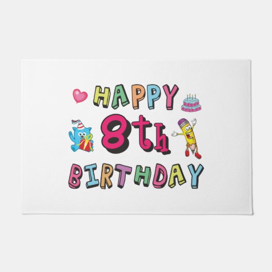 Fijne 8de verjaardag. 8 jaar per dag. deurmat (Voorkant)
