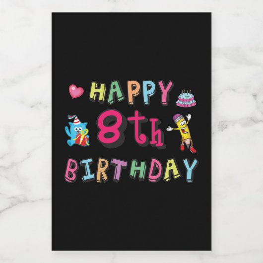 Fijne 8de verjaardag. 8 jaar per dag. voedselcontainer etiket (Enkel label)