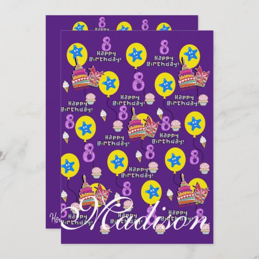 Fijne 8de verjaardag van de uitnodiging van de ver (Voorkant / Achterkant)