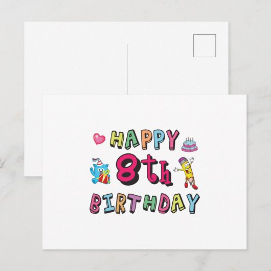 Fijne 8de verjaardag. verrassing 8 jaar per dag briefkaart (Voorkant / Achterkant)