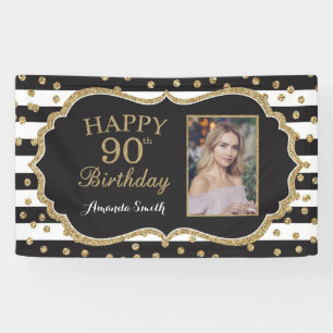 Fijne 90ste verjaardag Banner. Gold Glitter-foto Spandoek
