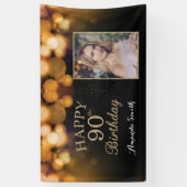 Fijne 90ste verjaardag Banner. Gold Glitter-foto Spandoek (Verticaal)