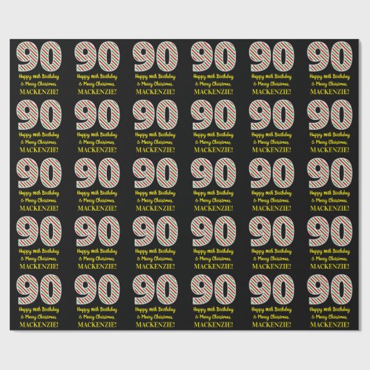 Fijne 90ste verjaardag en prettige kerst, aangepas cadeaupapier (Vlak)