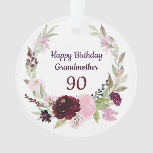 Fijne 90ste verjaardag grootmoeder ornament (voorkant)