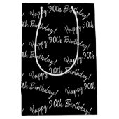 Fijne 90ste verjaardag op zwarte dag medium cadeauzakje (Voorkant)