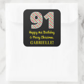 Fijne 91ste verjaardag & prettige kerst, aangepast vierkante sticker (Tas)