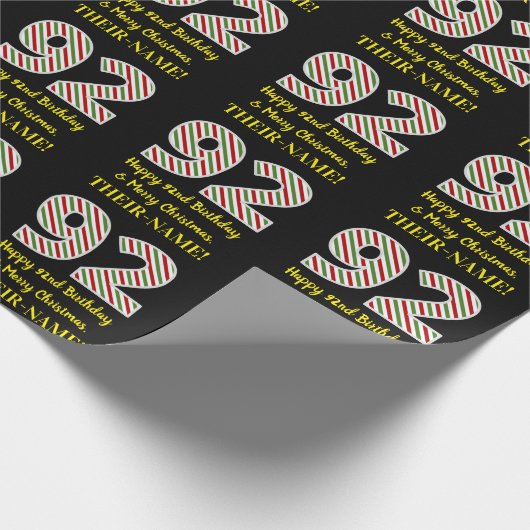 Fijne 92e verjaardag & prettige kerst, aangepaste  cadeaupapier (Hoek)
