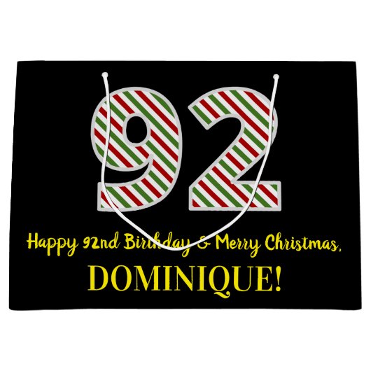 Fijne 92e verjaardag & prettige kerst, aangepaste  groot cadeauzakje (Voorkant)