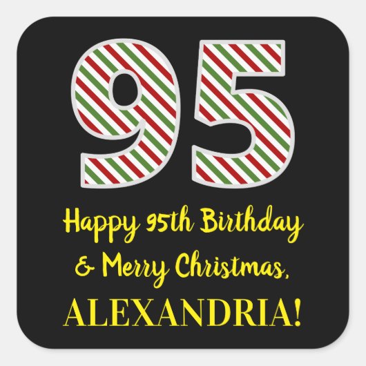 Fijne 95e verjaardag & prettige kerst, aangepaste vierkante sticker (Voorkant)