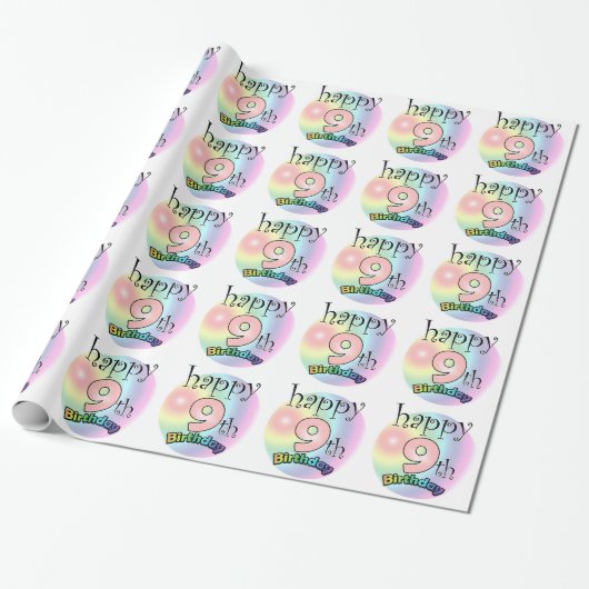 Fijne 9de verjaardag (roze) cadeaupapier (Uitgerold)