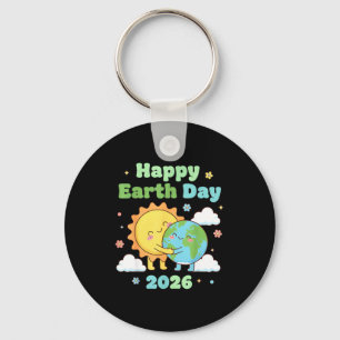 Fijne aarddag 2026 schattige zon knuffelt aarde on sleutelhanger