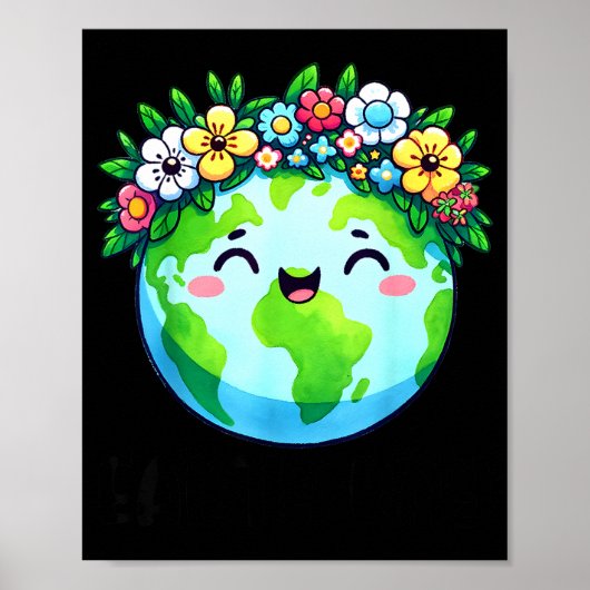 Fijne aarddag schattige aarde met bloemige aarddag poster (Voorkant)