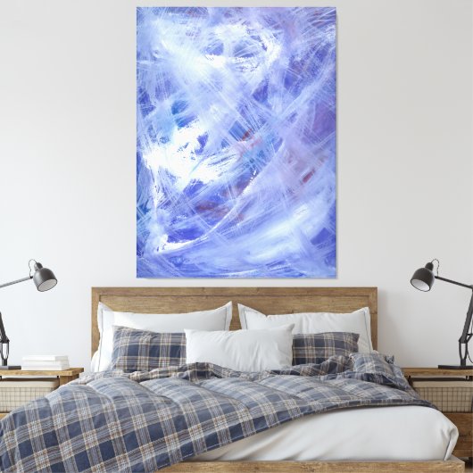 Fijne Abstracte acrylkunst schilderen in blauw wit Canvas Afdruk (Insitu (Slaapkamer))