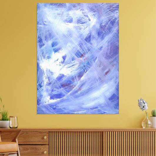 Fijne Abstracte acrylkunst schilderen in blauw wit Canvas Afdruk (Insitu (Woonkamer))