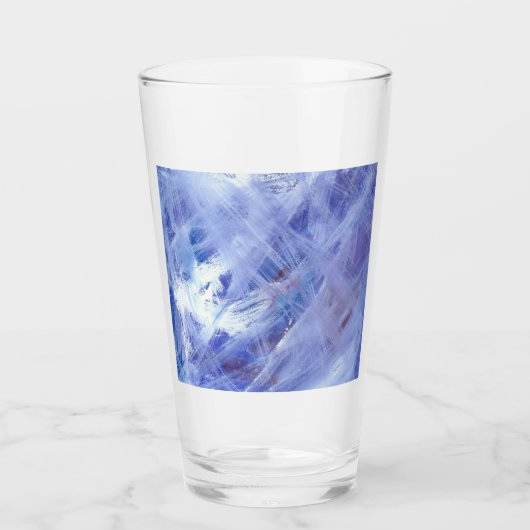 Fijne Abstracte acrylkunst schilderen in blauw wit Glas (Voorkant)