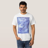 Fijne Abstracte acrylkunst schilderen in blauw wit T-shirt (Voorkant volledig)