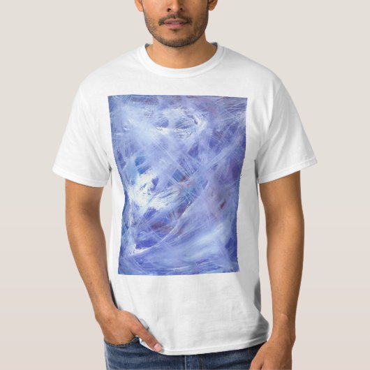 Fijne Abstracte acrylkunst schilderen in blauw wit T-shirt (Voorkant)