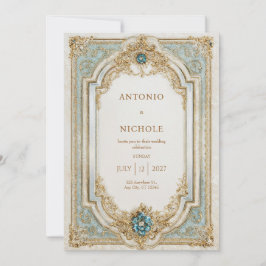Fijne Aqua Gouden Rococo Lijst Victoriaanse Trouwd Kaart