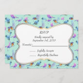 Fijne Aquarel Vogels met Lijst Bruiloft RSVP Kaart (Voorkant / Achterkant)