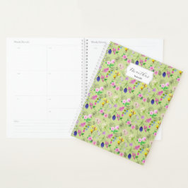 Fijne aquarel wilde bloemen op groen planner