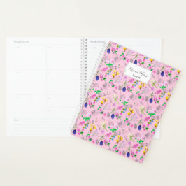 Fijne aquarel wilde bloemen op roze planner