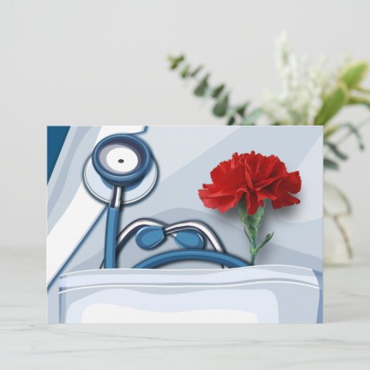 Fijne Artsen Dag. Rode anjertinten Kaart (Staand voorkant)