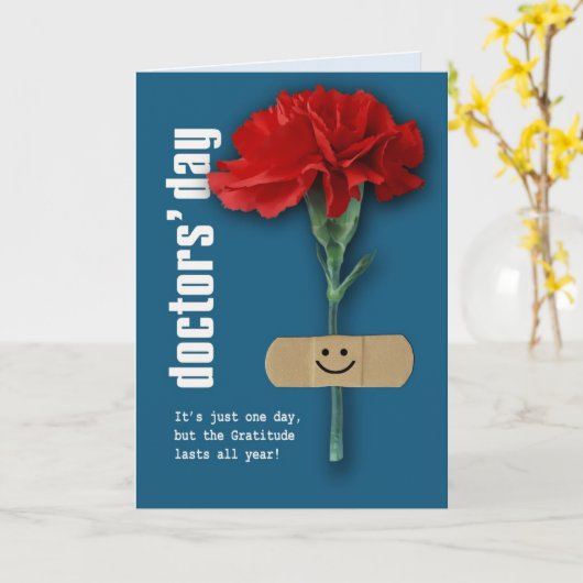 Fijne Artsen Dag. Rode anjnatie, aangepast Kaart (Gele Bloem)