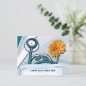 Fijne Artsen Dag. Stethoscoop en Daisy Briefkaart (Staand voorkant)