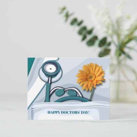 Fijne Artsen Dag. Stethoscoop en Daisy Briefkaart (Staand voorkant)