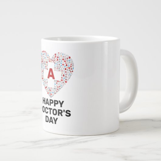 Fijne artsendag met medische hartmonogram grote koffiekop (Voorkant rechts)