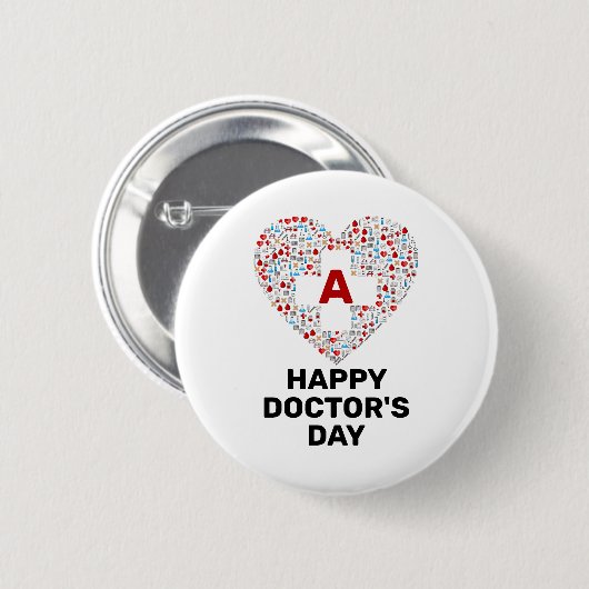 Fijne artsendag met medische hartmonogram ronde button 5,7 cm (Voorkant /achterkant)