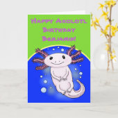 Fijne axolotl verjaardagsblauw cartoon kaart (Gele Bloem)