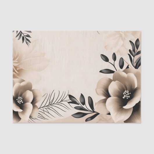 Fijne beige achtergrond met bloemen tissuepapier (Voorkant)