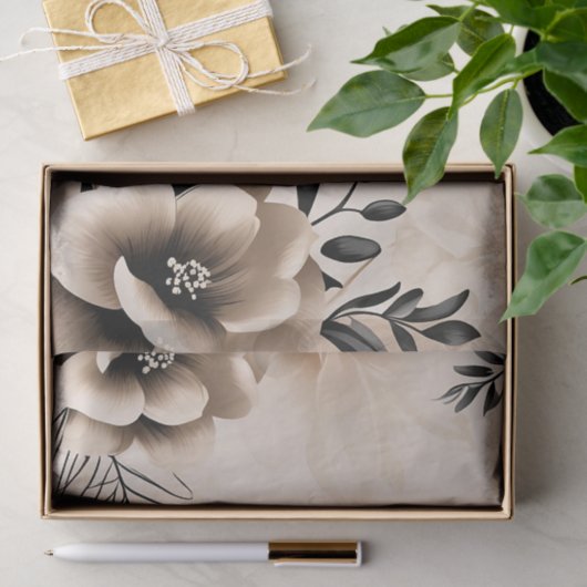 Fijne beige achtergrond met bloemen tissuepapier (Geschenk)