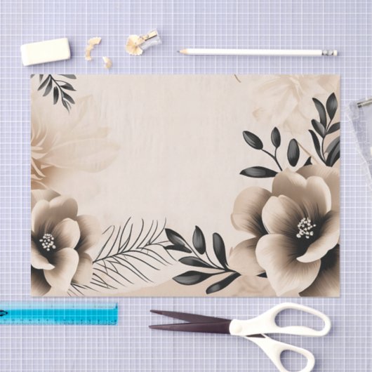 Fijne beige achtergrond met bloemen tissuepapier (Craft)