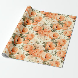 Fijne beige perzikbloemen cadeaupapier