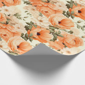 Fijne beige perzikbloemen cadeaupapier (Hoek)