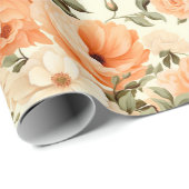 Fijne beige perzikbloemen cadeaupapier (Rol Hoek)