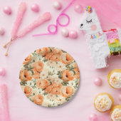 Fijne beige perzikbloemen papieren bordje (Feest)