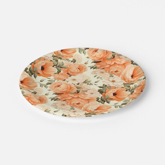 Fijne beige perzikbloemen papieren bordje (Gekanteld)