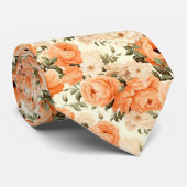 Fijne beige perzikbloemen stropdas (Opgerold)