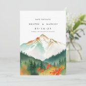 Fijne bewerkbare berg save the date (Staand voorkant)