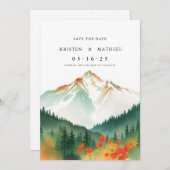 Fijne bewerkbare berg save the date (Voorkant / Achterkant)