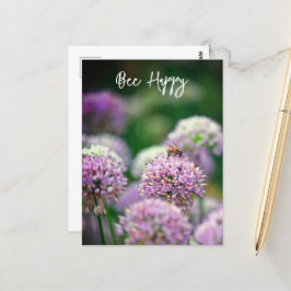 Fijne bij met Paarse Allium Flower Motivatie Briefkaart