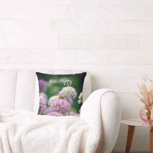 Fijne bij met Paarse Allium Flower Motivatie Kussen (Bank)